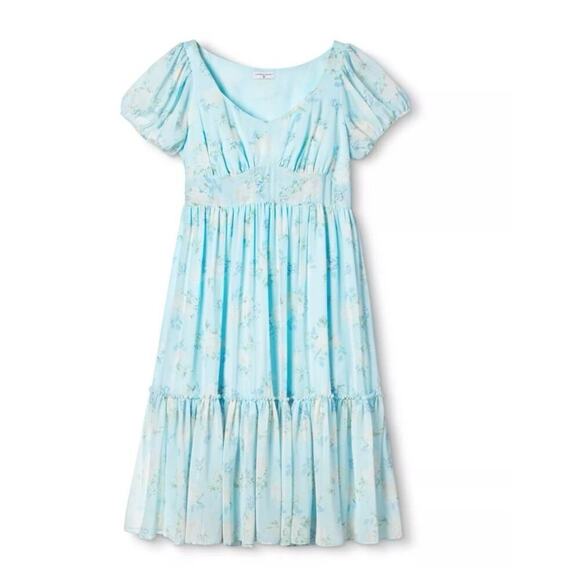 Love Shack Fancy For Target Sophia Babydoll Midi Dress Size 4 Blue Floral Shower - Picture 1 of 9